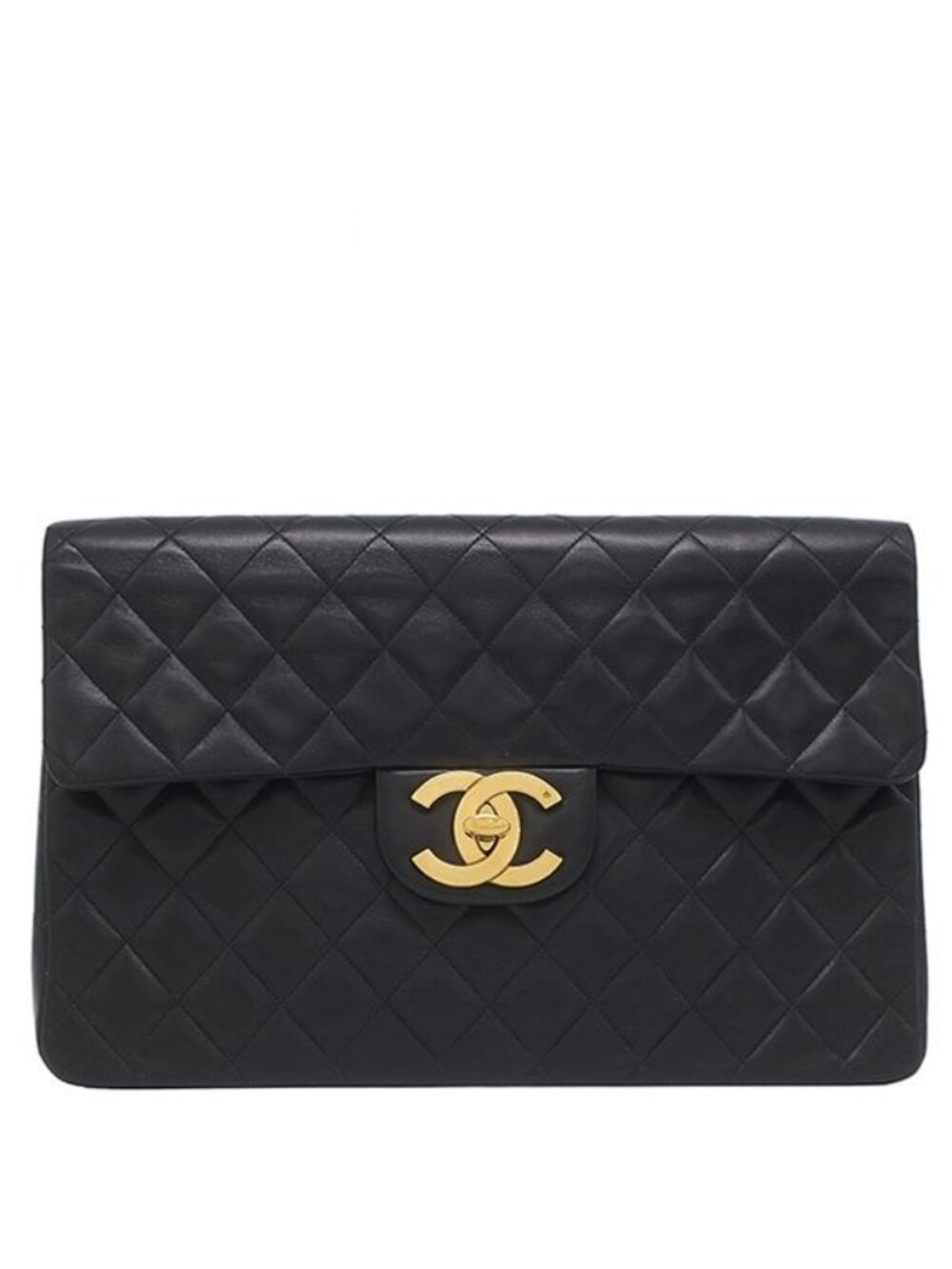 Chanel Shoulder Bag Maxi Quilted Lambskin Black Gold Flap Chain